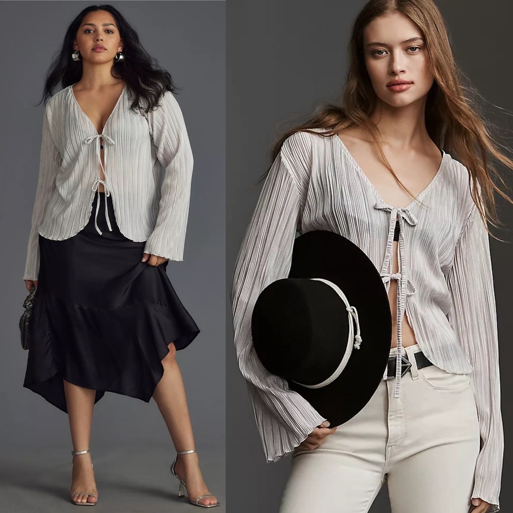 Anthropologie Women's Long-Sleeve Tie-Front Top Size XL